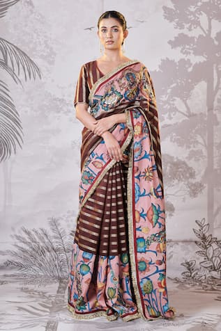 Aamra By Lavanya Kalamkari Lotus Embroidered Saree Set 