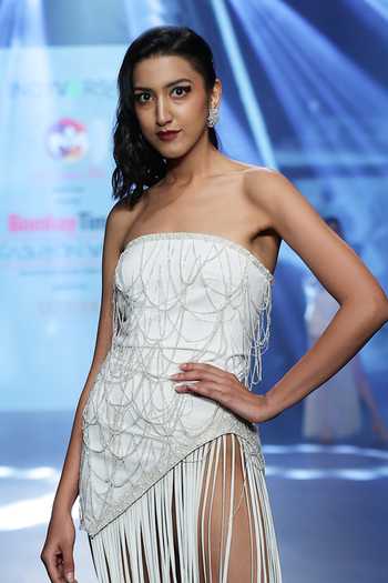 Buy Ivory Crepe Tassels Off-shoulder Cord Embellished Tube Dress For Women  by Babita Malkani Online at Aza Fashions in CA