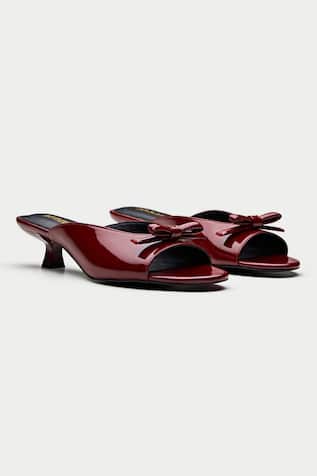 Maroon Embellished Peep-Toe Mules 