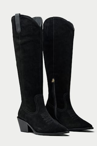 Black Suede Knee High Boots 