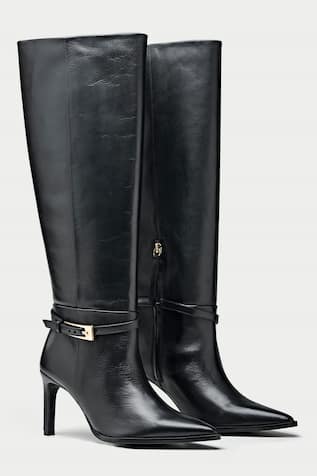 Black Tapered Toe Knee High Boots 