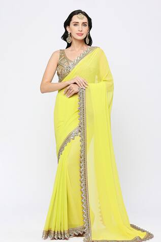 Neha Mehra Zig Zag Cutwork Border Green Saree 