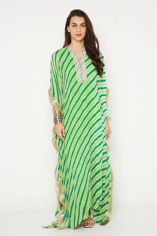 Neha Mehra Green Leheriya Pattern Kaftan 