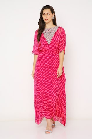 Neha Mehra Asymmetric Kaftan with Leheriya Pattern 