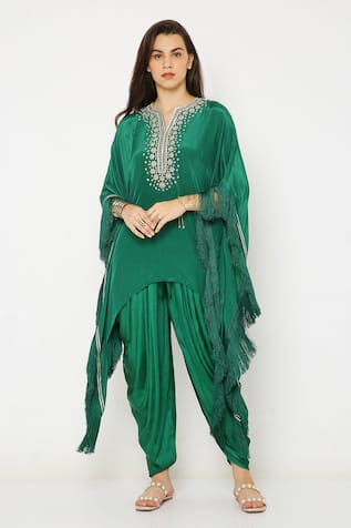 Neha Mehra Floral Embroidered Kaftan & Dhoti Pant Set 