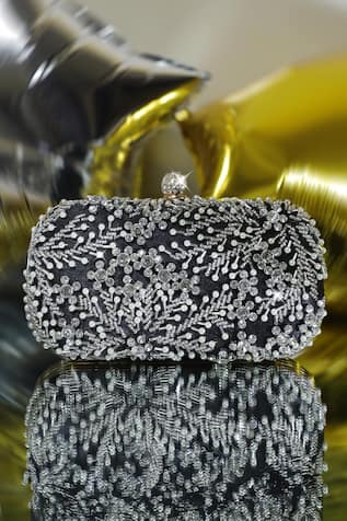 Black Pearl Embellished Satin Clutch 