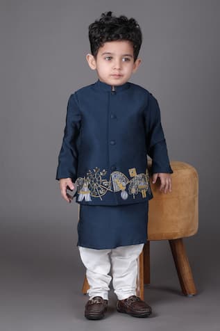 Little Brats Carnival Embroidered Bundi With Kurta Set 