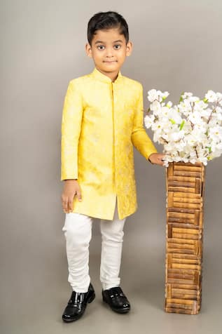 Little Brats Floral Thread Embroidered Sherwani Set 