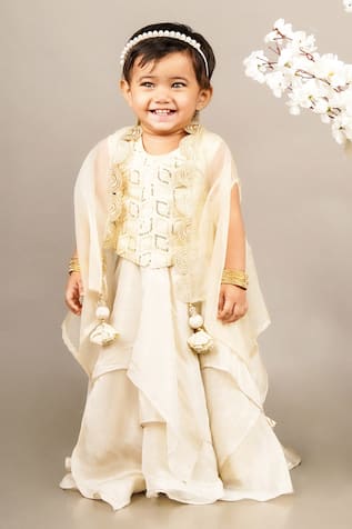 Little Brats Sequin Embroidered Gharara Set With Cape 