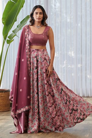 Pasha India x AZA Floral Print Gradient Lehenga Set 