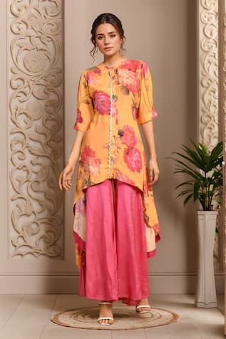 Samyukta Singhania Floral Print Asymmetric Kurta & Flared Pant Set 