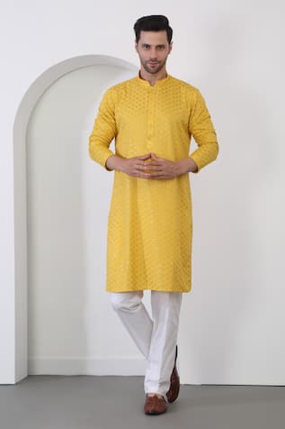 Aham-Vayam Aham Checkered Sequin Embroidered Kurta With Pant 