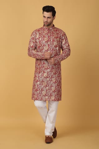 Aham-Vayam Designer Bloom Embroidered Kurta Set 