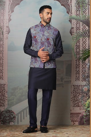 Asuka Indigo Embroidered Bundi Kurta Set 