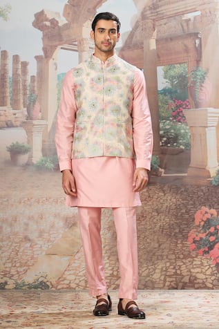 Asuka Peach Embroidered Bundi Kurta Set 