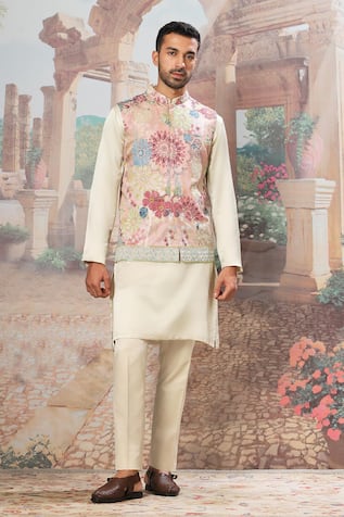 Asuka Floral Print Embroidered Bundi Kurta Set 