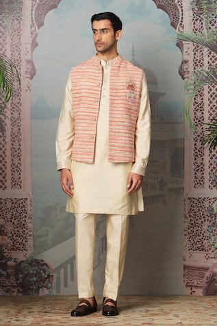 Asuka Pink Resham Embroidered Bundi Kurta Set 