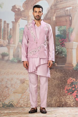 Asuka Lilac Velvet Embroidered Bundi Kurta Set 