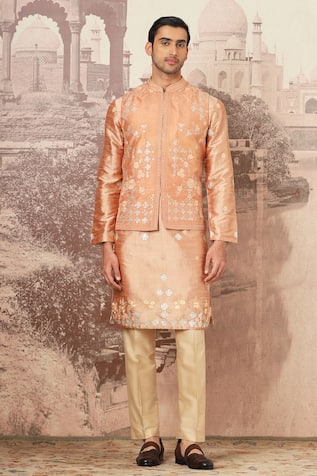 Asuka Embroidered Peach Bundi Kurta Set 