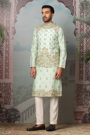 Asuka Fern Embroidered Bundi Kurta Set 