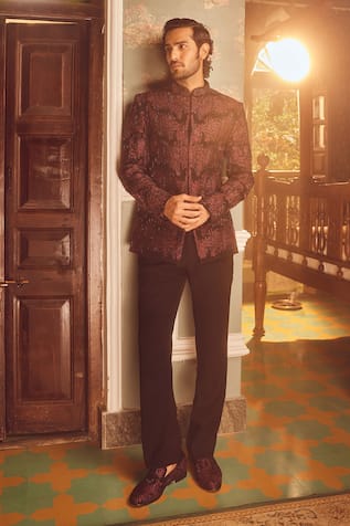 Asuka Bloom Flame Embroidered Bandhgala Set 