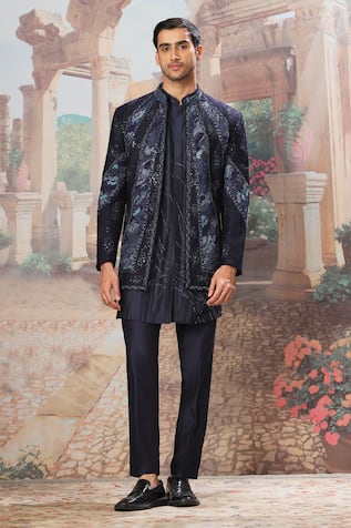 Asuka Navy Blue Embroidered Jacket & Kurta Set 