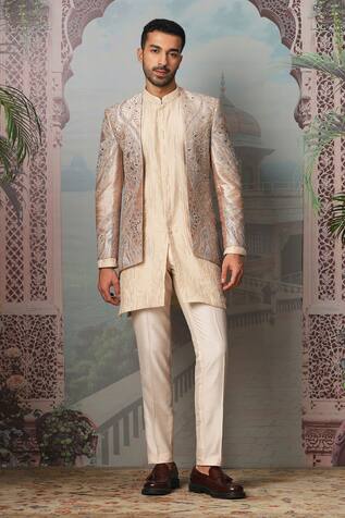 Asuka Gold Applique Embroidered Jacket & Kurta Set 