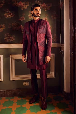 Asuka Cutdana Embroidered Pintucked Sherwani Set 