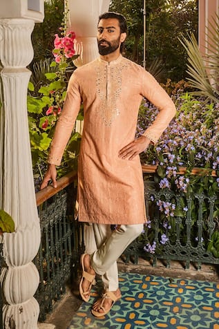 Asuka Peach Dori Embroidered Kurta Set 