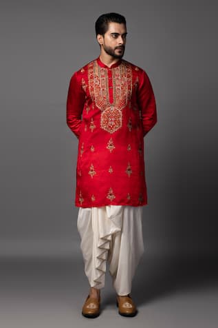 Paarsh Enamel Meenakari Embroidered Kurta With Dhoti Pant 