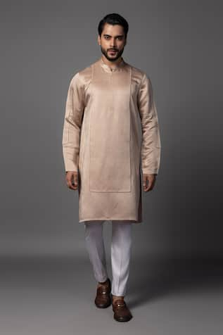 Paarsh Beige Pintuck Kurta & Pant Pyjama Set 