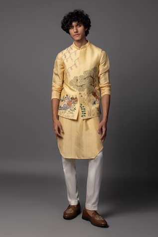 Paarsh Ram Sita Embroidered Bundi Asymmetric Kurta Set 