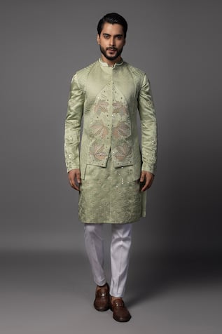 Paarsh Asymmetric Maple Leaf Embroidered Bundi Set 