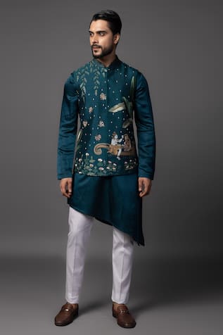 Paarsh Shiv Parvati Embroidered Bundi Kurta Set 