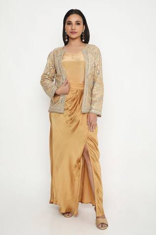 Neha Mehra Geometric Vine Bloom Embroidered Jacket Set 