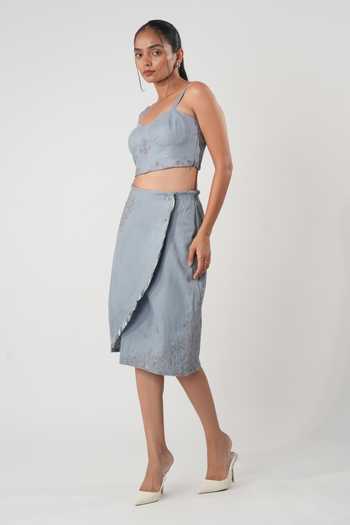 Orthodox Blue Aari Embroidered Midi Skirt 