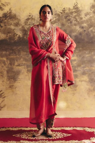 Petticoat Lane by Divya Floral Resham Embroidered Kurta Salwar Set 