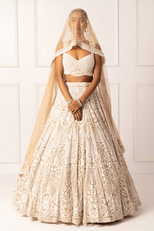 Isha Regalia Floral Embroidered Beige Bridal Lehenga Set 