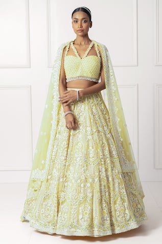 Isha Regalia Yellow Bead Embroidered Lehenga Set 