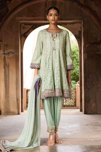 Mustard Moon By Neyha And Vrinda Panelled Embroidered Anarkali Salwar Set 