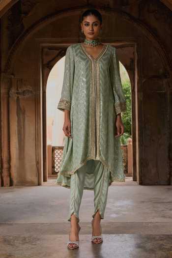 Mustard Moon By Neyha And Vrinda High Low Sequin Embroidered Kurta & Pant Set 