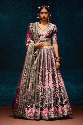Rajdeep Ranawat Floral Ajrakh Print Lehenga Set 