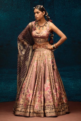 Rajdeep Ranawat Floral Ajrakh Printed Lehenga Set 