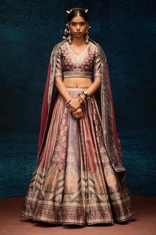 Rajdeep Ranawat Multi Color Ajrakh Print Lehenga Set 