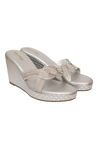 Crystal Embellished Silver Wedges 