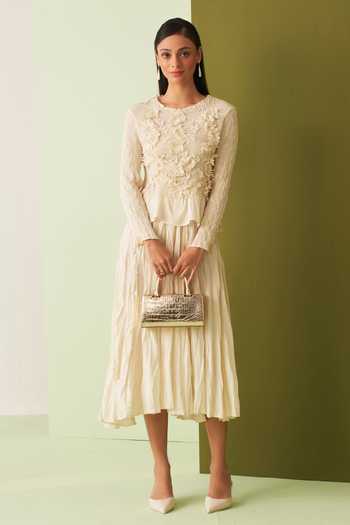 Pleats By Aruni Ivory Textured Top & Skirt Set 