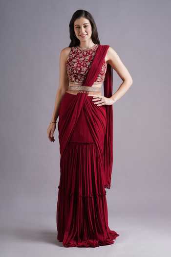 Maisolos Frilly Tiered Pre-Draped Saree Set 