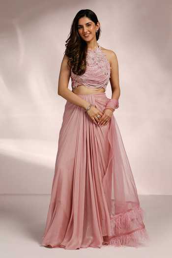 Label Moni K 3D Bloom Patch Embroidered Blouse & Saree 