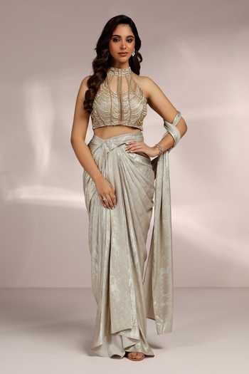 Label Moni K Cutdana Tassel Embellished Halter Neck Blouse 
