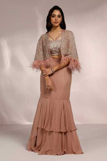 Label Moni K Flora Embroidered Cape & Fishcut Skirt Set 